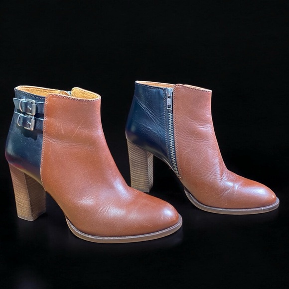 Madewell Reid Two-Tone Leather Ankle Boots in Black & Chestnut size 7.5 - Picture 3 of 13
